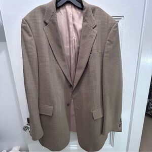Hart Schaffner Marx Nordstrom Wool Sport Coat Blazer 46L Tan Houndstooth USA